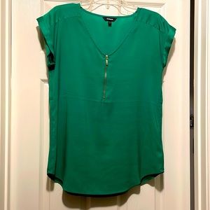 EXPRESS Green Short Sleeve Blouse with Zipper